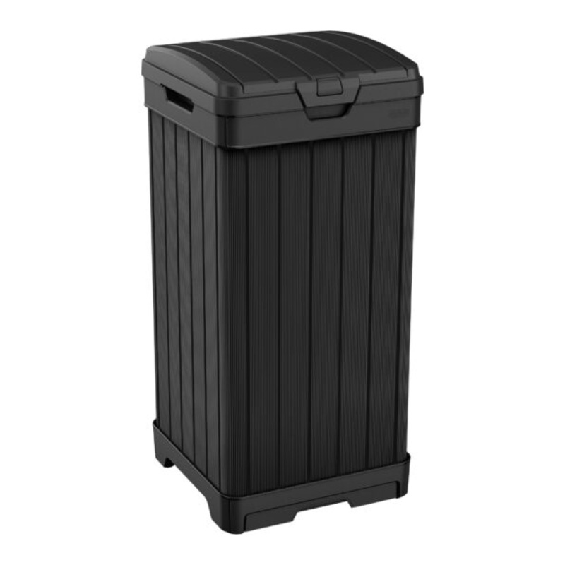 Keter Baltimore Duotech Outdoor Trash Can, Resin Wastebin, Black Woodlook | Bigbigmart.com