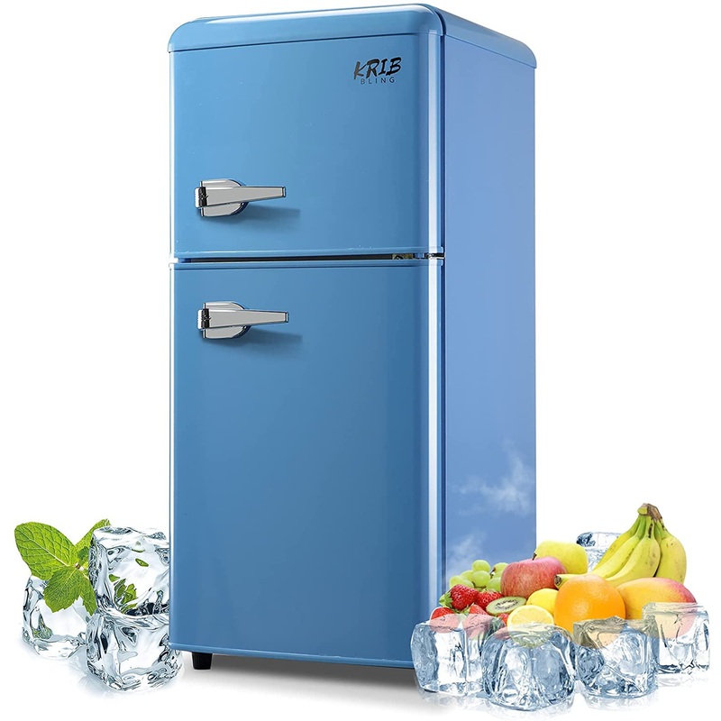 Krib Bling 3.5 cu.ft Compact Refrigerator, Retro Mini Fridge with Freezer, Small Drink Chiller with 2 Door, Blue | Bigbigmart.com