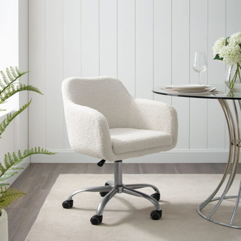 Linon Rylen Mid-Back Swivel Office Chair, Sherpa | Bigbigmart.com
