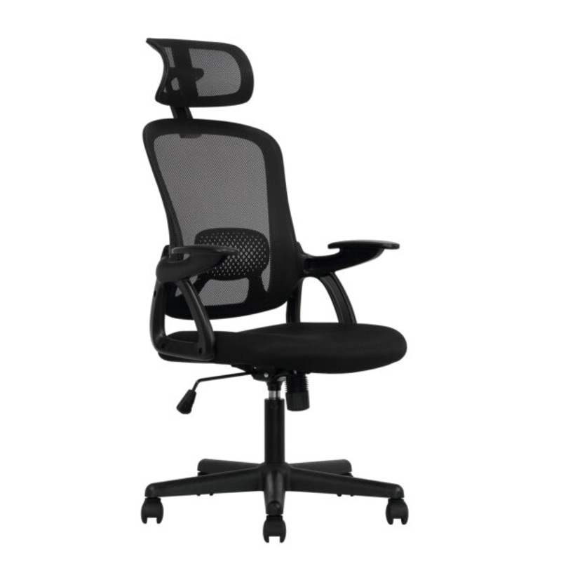 Mainstays Ergonomic Office Chair with Adjustable Headrest, Black Fabric, 275 lb capacity | Bigbigmart.com