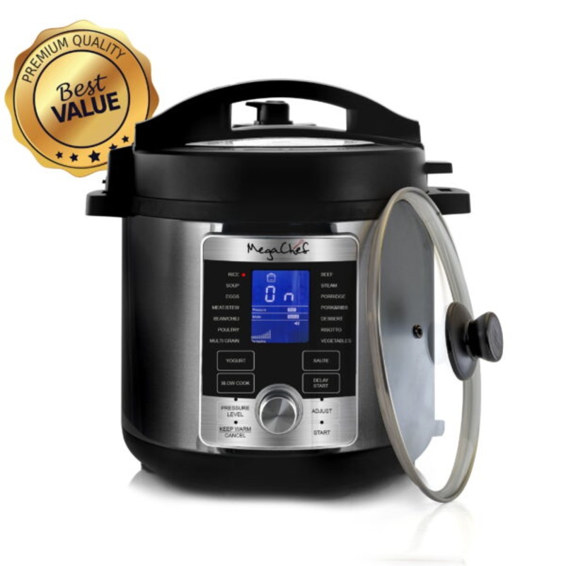 Megachef 6 Quart Stainless Steel Electric Digital Pressure Cooker with Lid | Bigbigmart.com