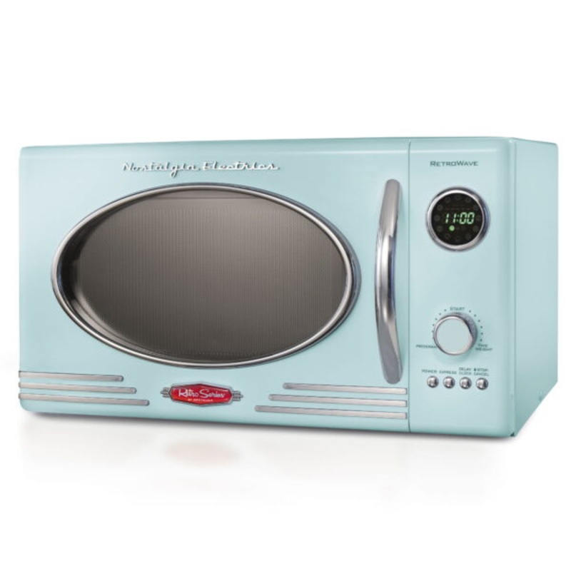 Nostalgia Retro 0.9 Cu. Ft. 800-Watt Countertop Microwave Oven, Aqua | Bigbigmart.com