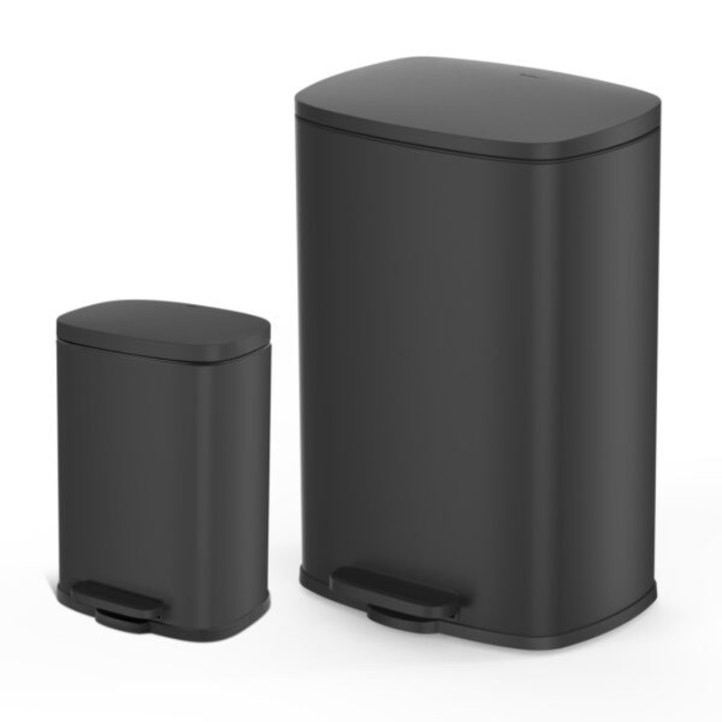 Qualiazero 13.2 Gallon and 3.2 Gallon Trash Can Combo, Rectangular Shape Step Can Combo – Matte Black | Bigbigmart.com