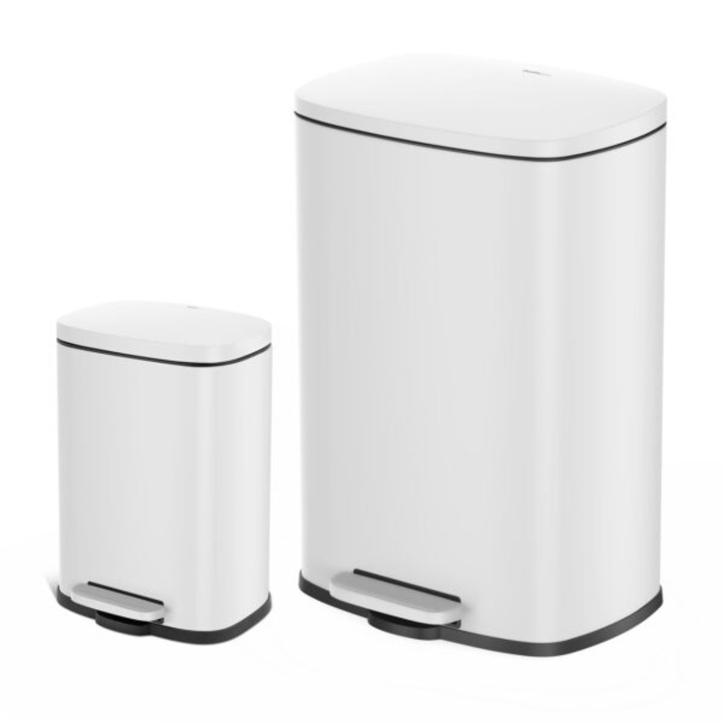 Qualiazero 13.2 Gallon and 3.2 Gallon Trash Can Combo, Rectangular Shape Step Can Combo – Matte White | Bigbigmart.com