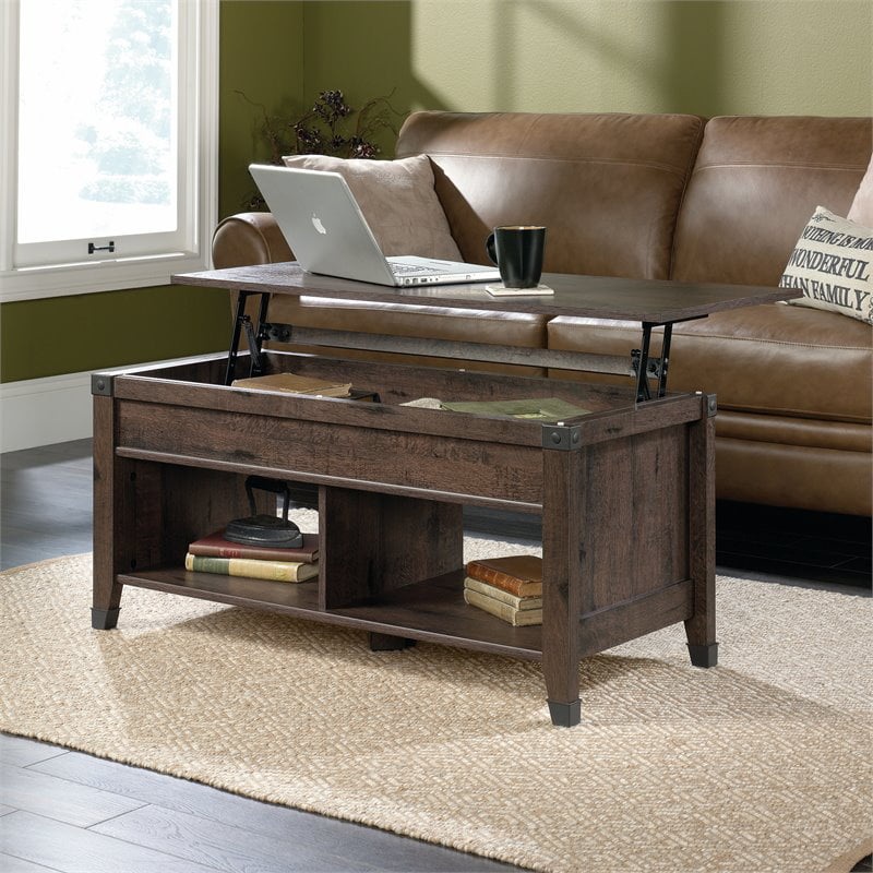 Sauder Carson Forge Lift-Top Coffee Table, Coffee Oak Finish | Bigbigmart.com