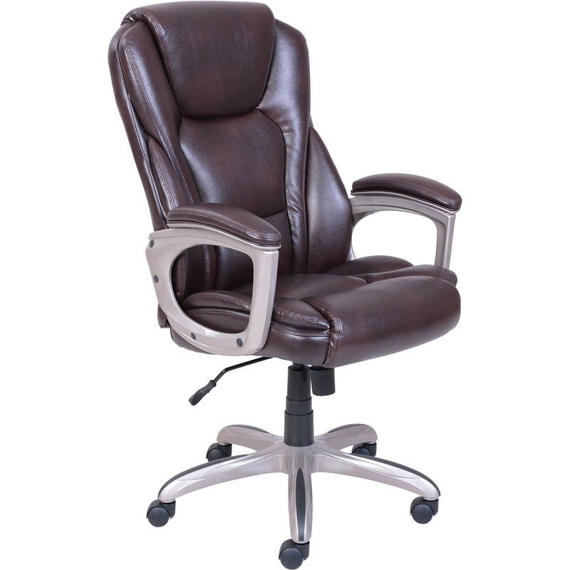 Serta Heavy-Duty Bonded Leather Commercial Office Chair with Memory Foam, 350 lb capacity, Brown | Bigbigmart.com