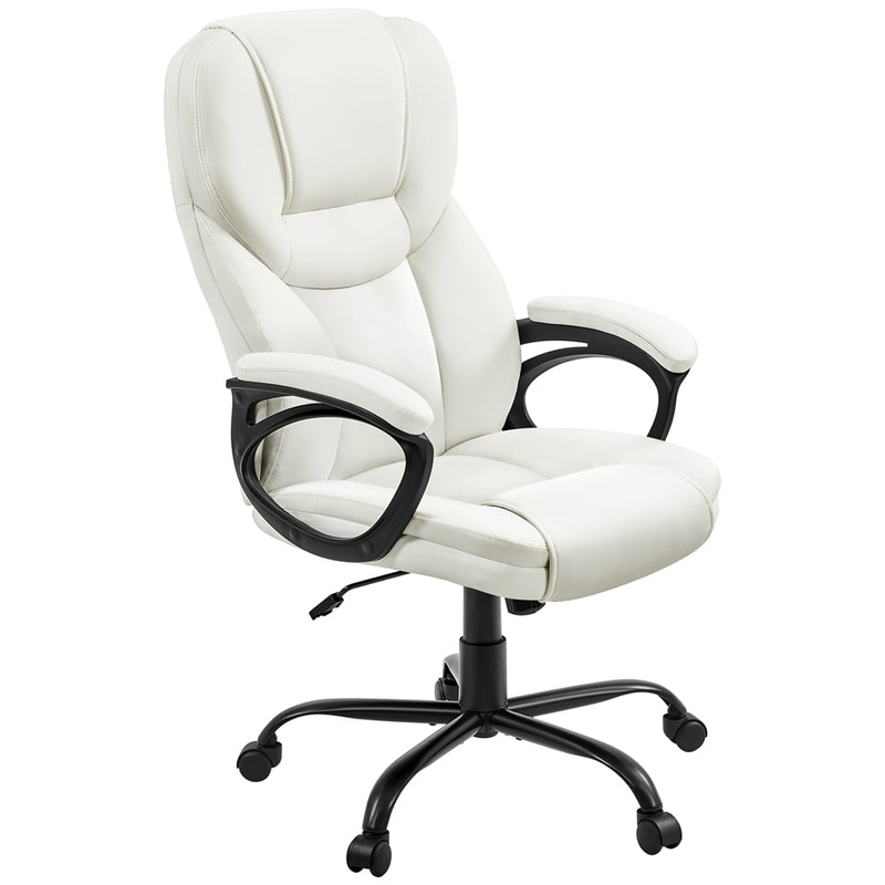 Smile Mart Faux Leather Swivel Office Chair with Ergonomic High Back for Home Office, White | Bigbigmart.com
