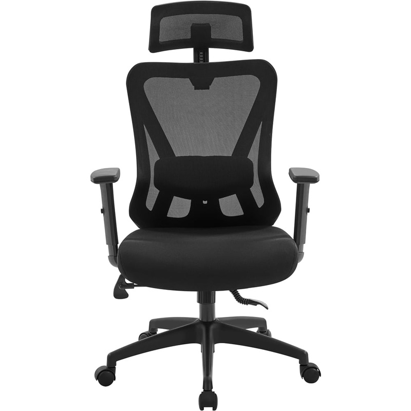 Smile Mart High-Back Ergonomic Mesh Office Chair with Adjustable Headrest, Black | Bigbigmart.com