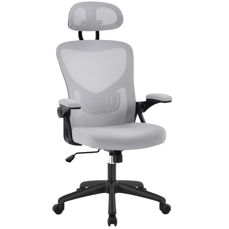 Smile Mart High Back Ergonomic Mesh Office Chair with Folding Padded Armrests, Light Gray | Bigbigmart.com