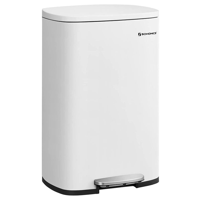 SONGMICS Kitchen Trash Can 13 Gallon (50L) Stainless Steel Garbage Can Pedal Rubbish Bin Recycling or Waste Bin Soft Close Removable Inner Bucket White | Bigbigmart.com