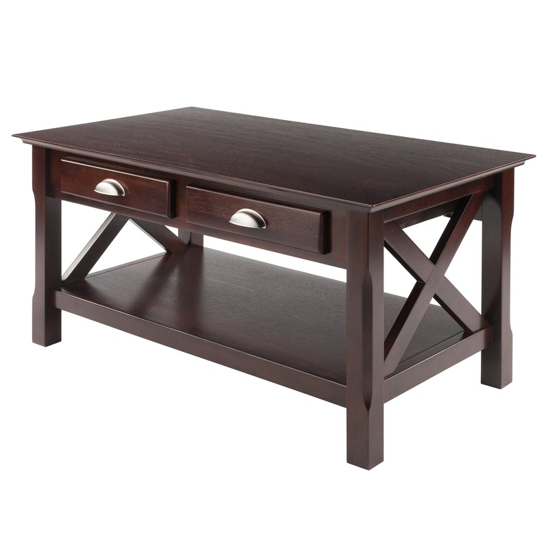 Winsome Wood Xola X Panel Coffee Table with Drawers, Cappuccino | Bigbigmart.com