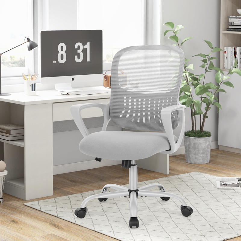 Yangming Ergonomic Office Chair, Mid Back Mesh Desk Chair with Lumbar Support for Home Office, Gray | Bigbigmart.com