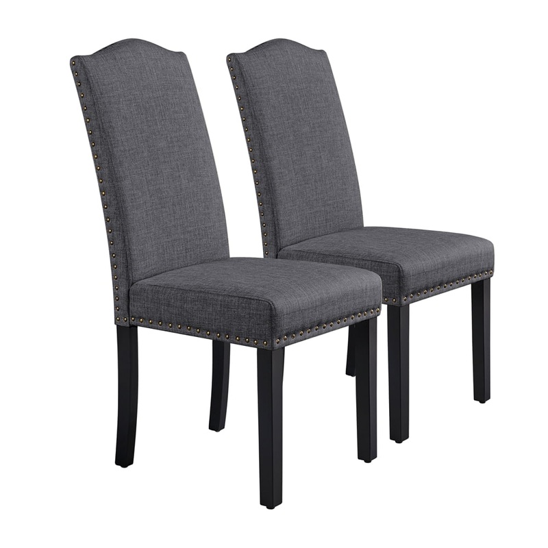 Alden Design 2pcs Tufted High Back Dining Chair, Gray | Bigbigmart.com