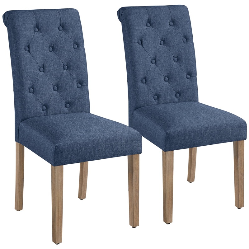 Alden Design 2pcs Upholstered Parson Dining Chair High Back, Blue | Bigbigmart.com