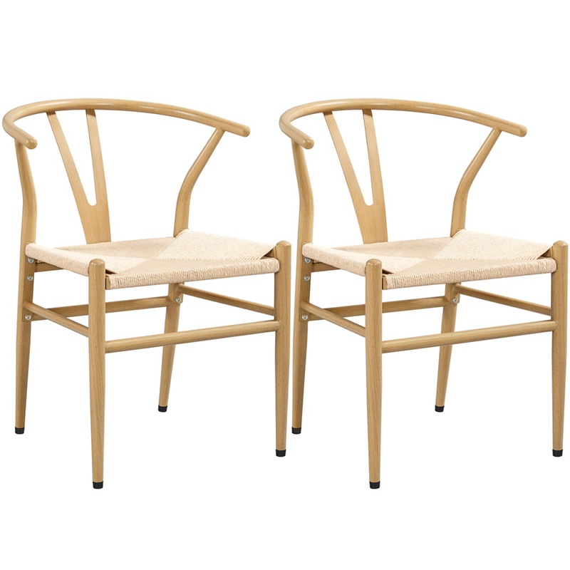 Alden Design Mid-Century Metal Dining Chairs with Woven Hemp Seat, 2pcs, Natural | Bigbigmart.com