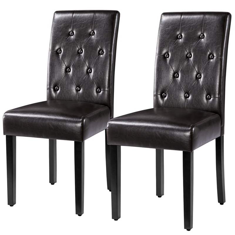 Alden Design Parson Faux Leather Dining Chair with Solid Wood Legs, Set of 2, Espresso | Bigbigmart.com