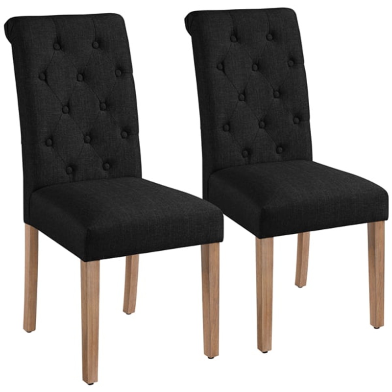 Alden Design Tufted Upholstered High Back Parson Dining Chair, Set of 2, Black | Bigbigmart.com