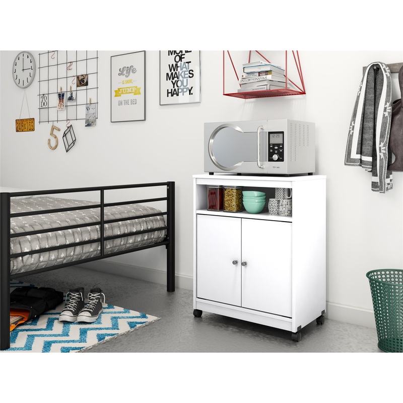 Ameriwood Home Landry Kitchen Microwave Cart, White | Bigbigmart.com