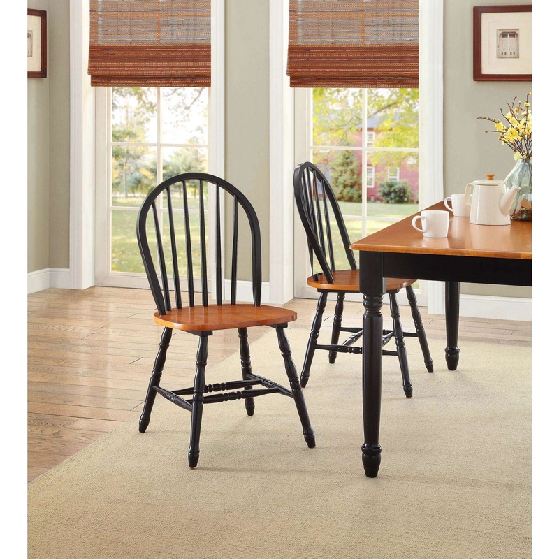 Better Homes and Gardens Autumn Lane Windsor Solid Wood Chairs, Set of 2, Black and Oak | Bigbigmart.com