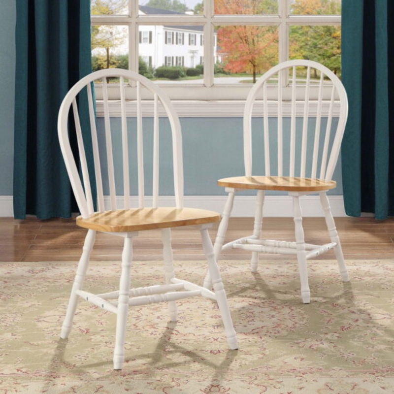 Better Homes and Gardens Autumn Lane Windsor Solid Wood Dining Chairs, White and Oak (Set of 2) | Bigbigmart.com