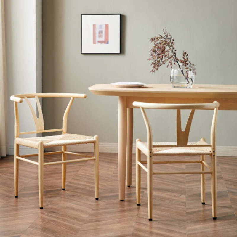Better Homes & Gardens Springwood Wishbone Chair 2 Pack, Metal Base with Light Natural Color Finish | Bigbigmart.com