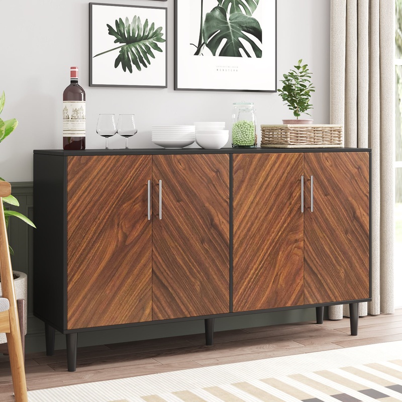 Catrimown Sideboard Buffet Cabinet, Mid-Century Modern White Sideboard Storage Cabinet, Credenzas and Sideboard for Living Room, Black | Bigbigmart.com