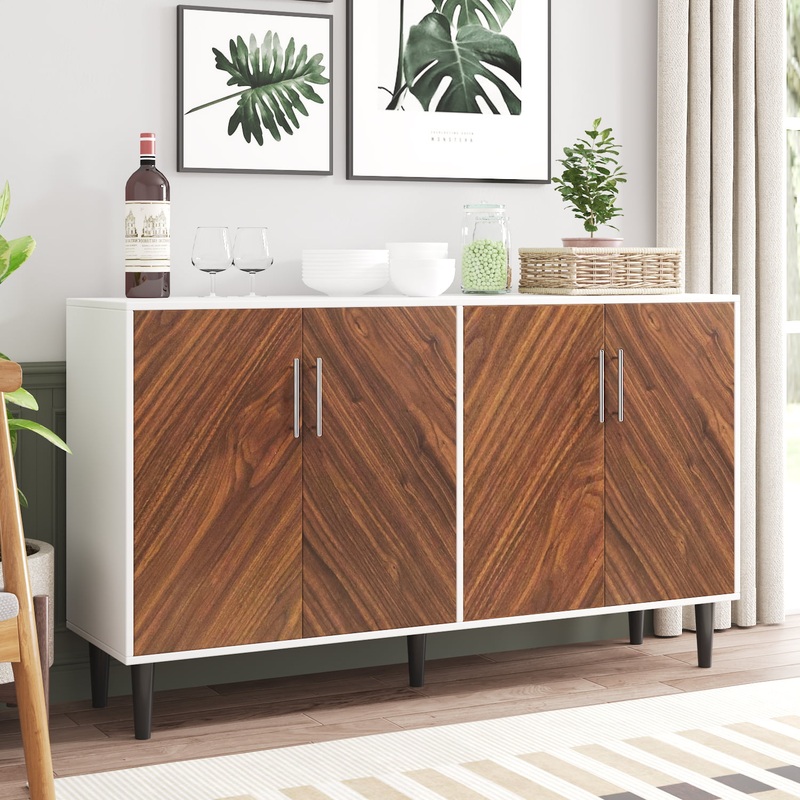 Catrimown Sideboard Buffet Cabinet, Mid-Century Modern White Sideboard Storage Cabinet, Credenzas and Sideboard for Living Room, white | Bigbigmart.com