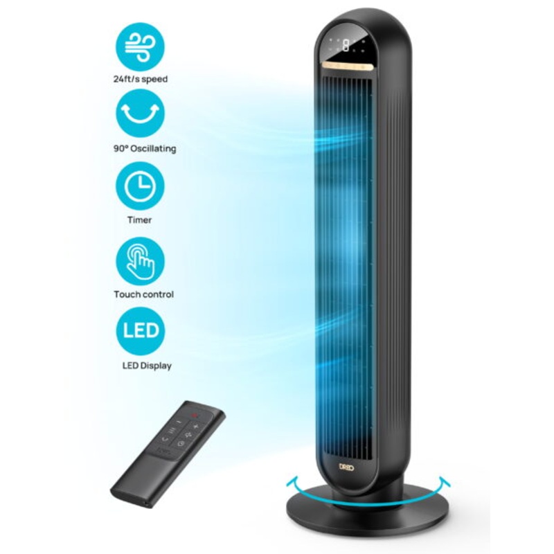 Dreo Tower Fans for Home, 2023 NEW 36 Standing Floor Fan with Remote, 90 Oscillating Fan, 24 ft/s High Velocity, LED Display