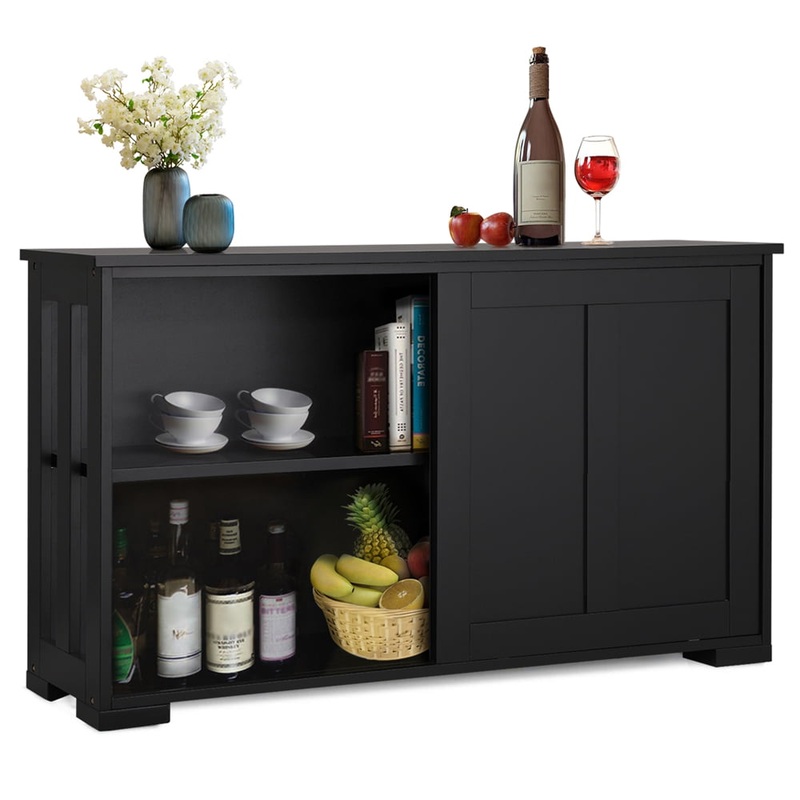 Easyfashion Antique Buffet Sideboard Kitchen Table with Sliding Door, Black | Bigbigmart.com