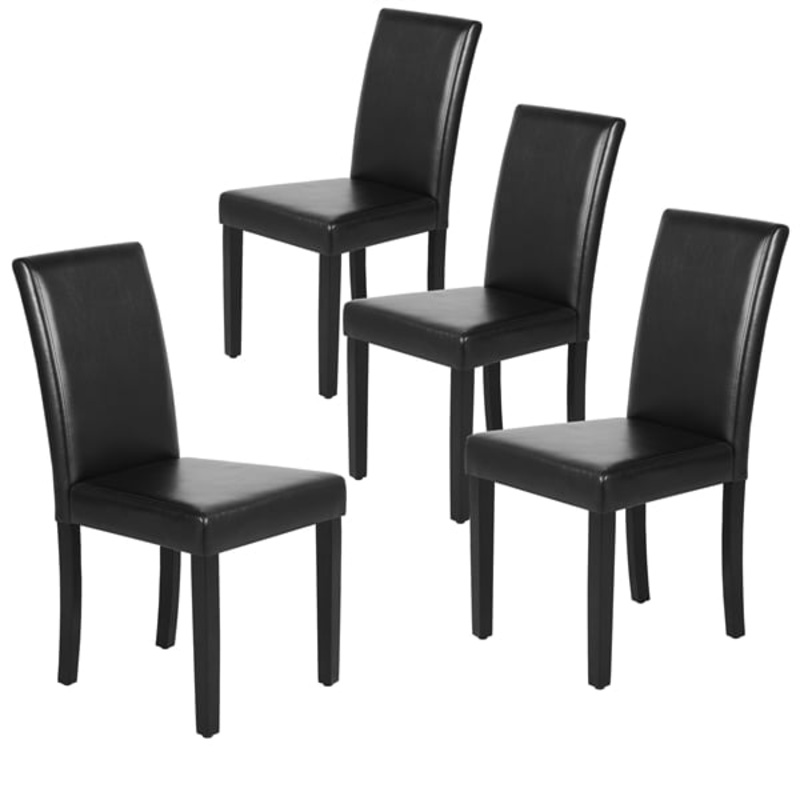 Easyfashion PU Leather Padded High Back Parsons Dining Chairs, Set of 4, Black | Bigbigmart.com