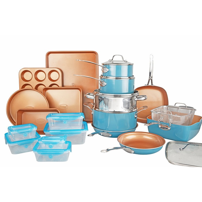 Gotham Steel 32 Piece Cookware Set, Bakeware and Food Storage Set, Nonstick Pots and Pans, Blue | Bigbigmart.com