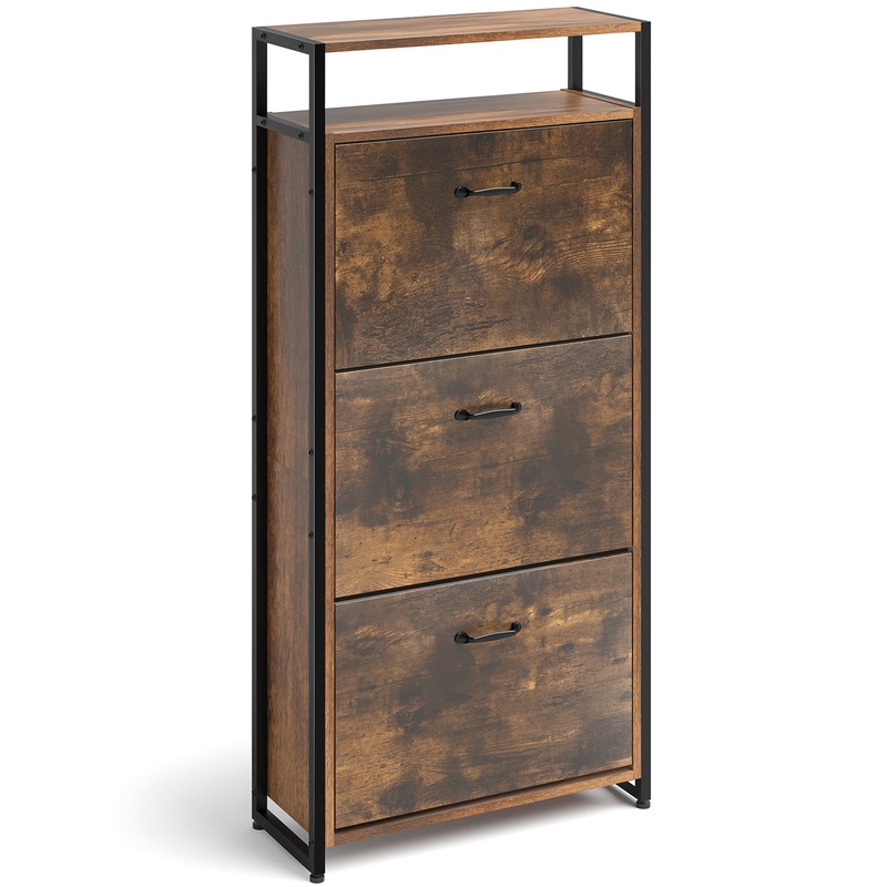 HAIOOU Wooden Shoe Cabinet with 3 Flip Drawers, Freestanding Shoe Rack Storage Organizer for Entryway, 15-18 pairs, Rustic Brown | Bigbigmart.com