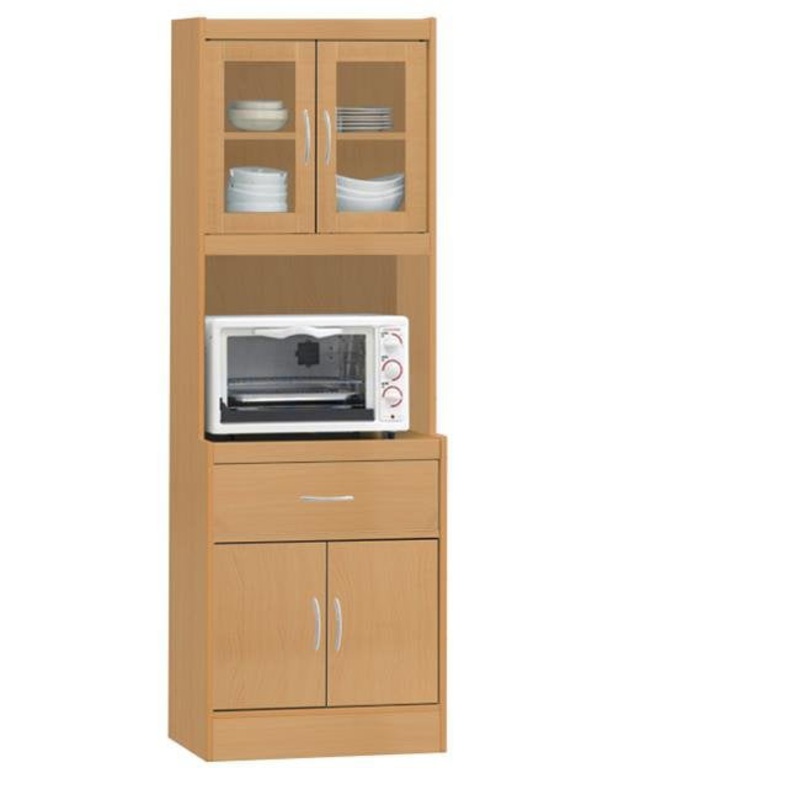 Hodedah Kitchen Cabinet with 1-Drawer, plus Space for Microwave in Beech | Bigbigmart.com