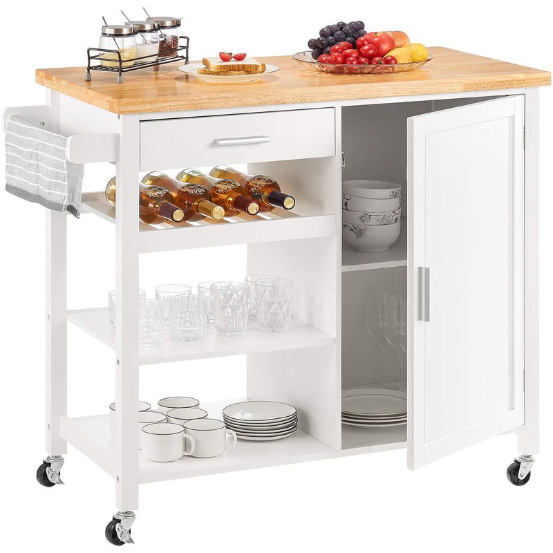 Homfa Rolling Kitchen Island with Wheels, Microwave Cart with Drawer and Storage Cabinet for Kitchen, White | Bigbigmart.com