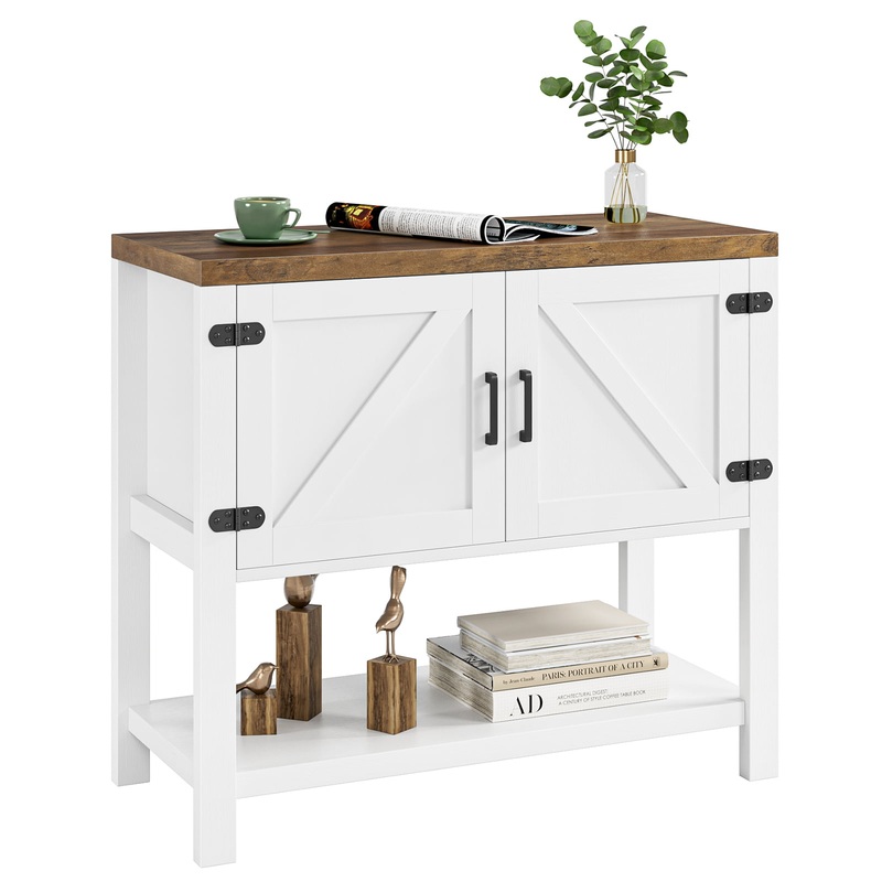 Homfa Small Buffet Cabinet, 35.4 Farmhouse Sideboard with Storage Shelf for Dining Room, White | Bigbigmart.com