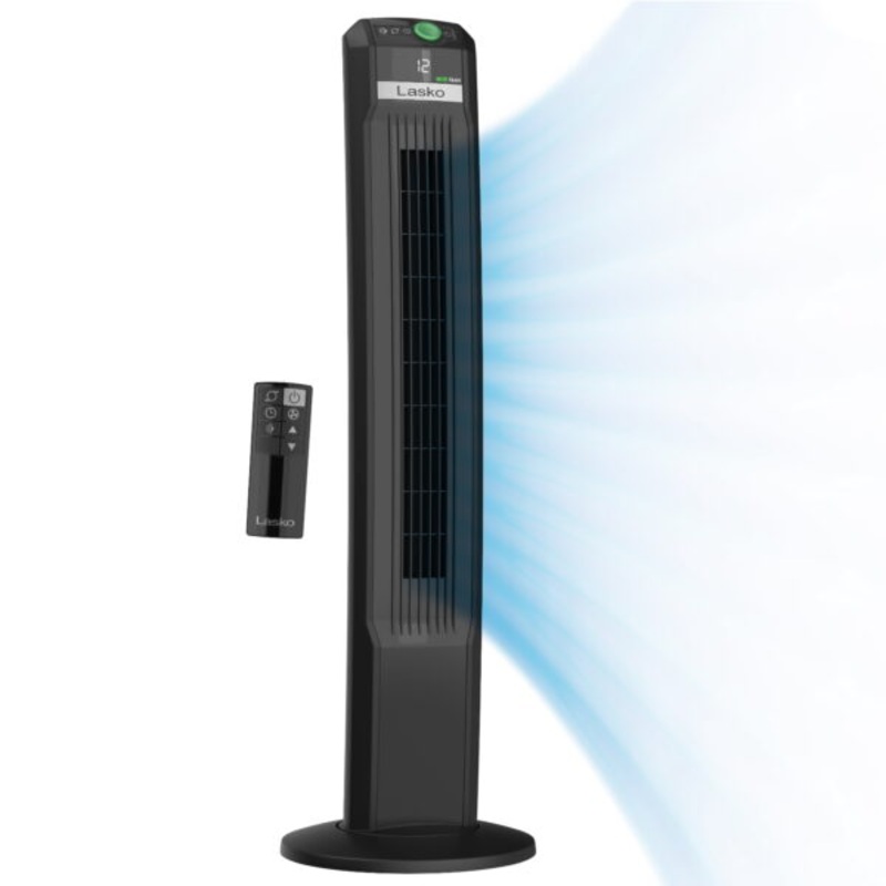 Lasko 42-inch 12-Speed EcoQuiet DC Motor Tower Fan with Remote, T42700, Black | Bigbigmart.com