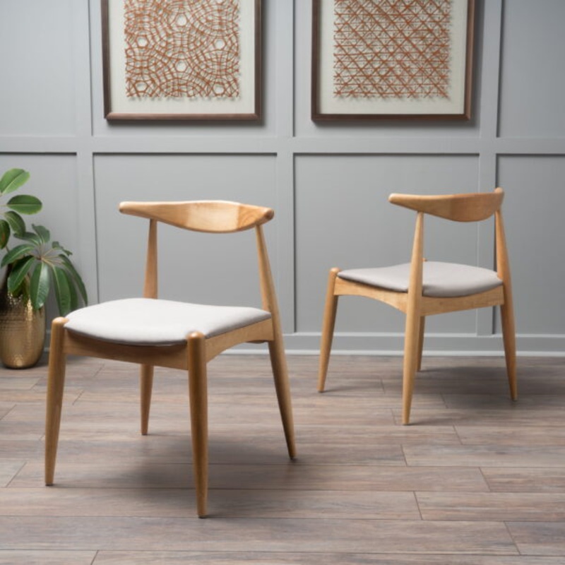 Noble House Eliza Indoor Mid-Century Modern Fabric Dining Chairs, Set of 2, Beige | Bigbigmart.com