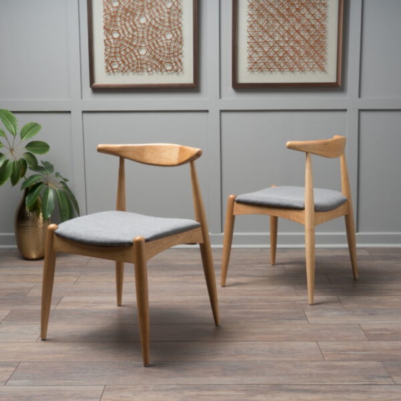 Noble House Eliza Indoor Mid-Century Modern Fabric Dining Chairs, Set of 2, Gray | Bigbigmart.com