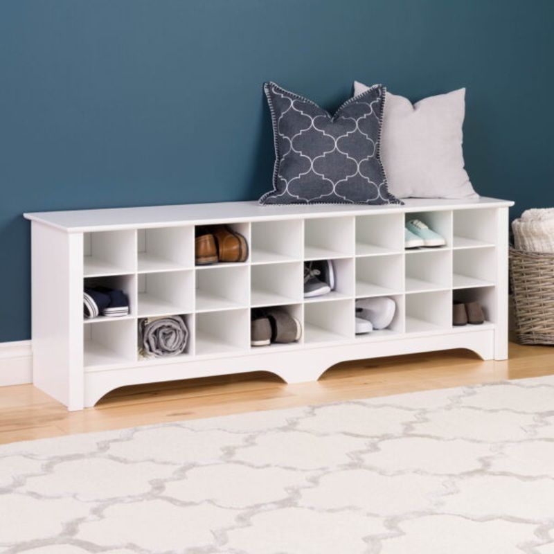 Prepac 24 Shoe Cubby Wide Hall Bench, White | Bigbigmart.com