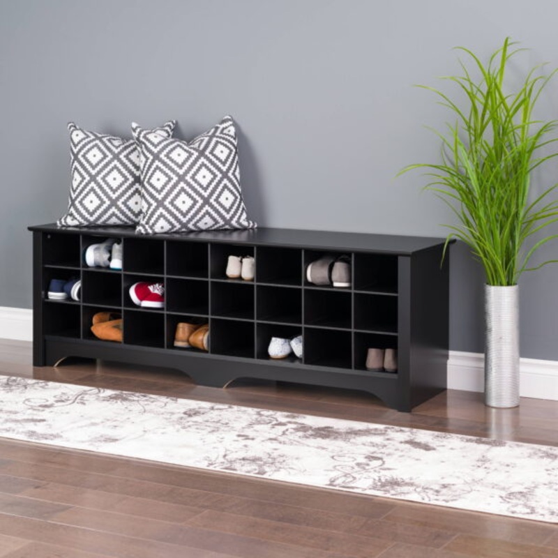 Prepac 3 Tier Entryway Storage Cubby Bench Shoe Rack, Wood, Black | Bigbigmart.com