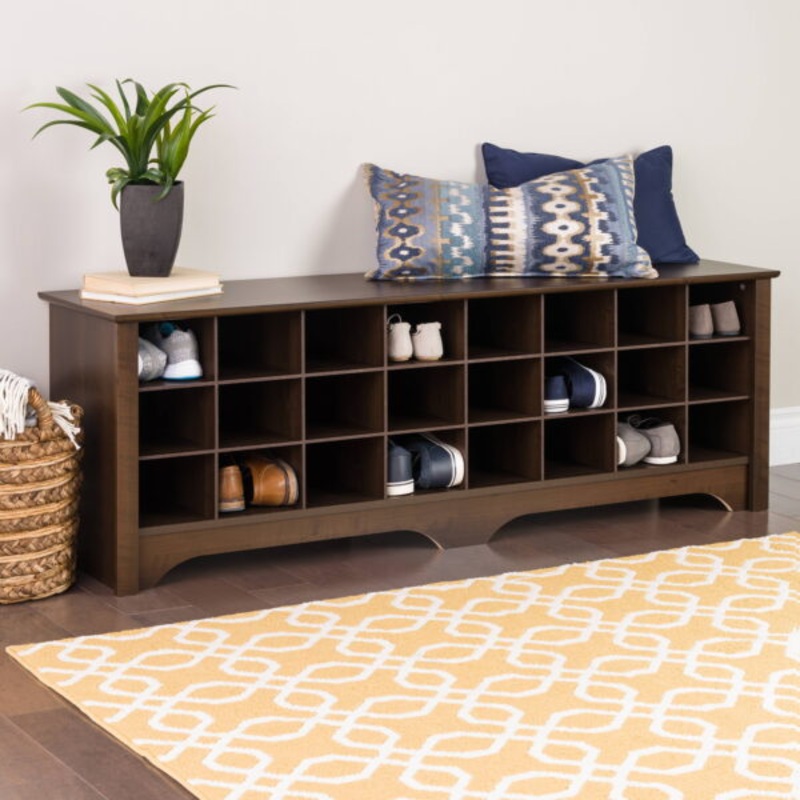 Prepac Entryway Shoe Storage Cubby Bench, Espresso 24 Pair | Bigbigmart.com