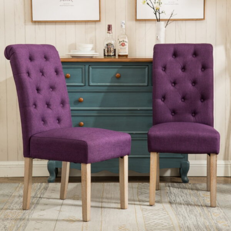 Roundhill Furniture Habit Contemporary Parsons Chair, Set of 2, Fabric and Solid Rubberwood, Purple | Bigbigmart.com