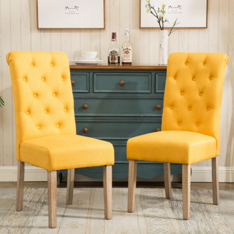 Roundhill Furniture Habit Dining Chair, Set of 2, Yellow | Bigbigmart.com