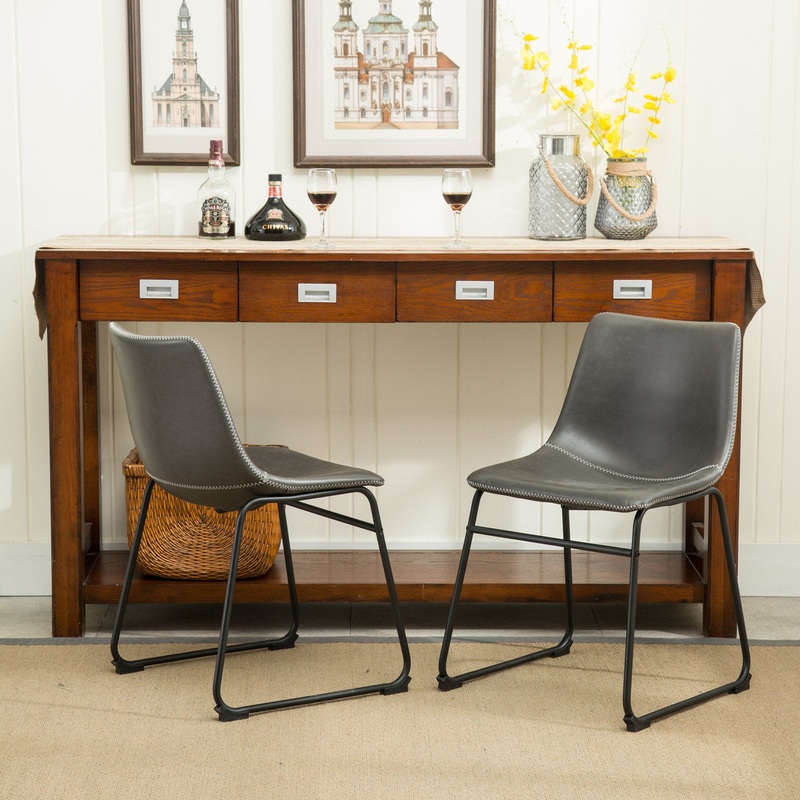 Roundhill Furniture Lotusville Dining Chair, Set of 2, Faux Leather, Antique Gray | Bigbigmart.com