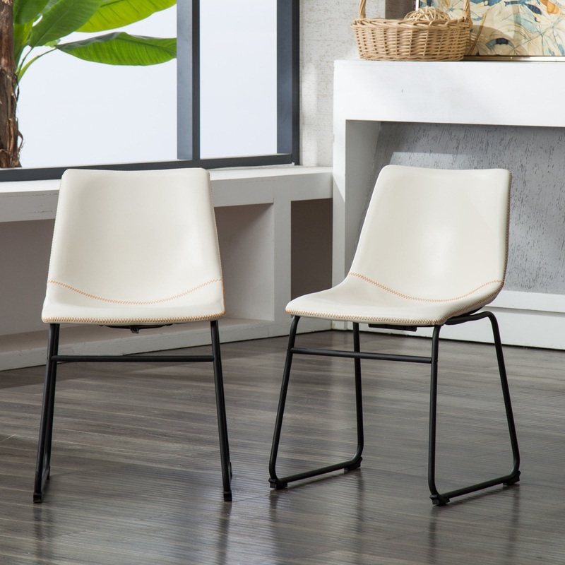 Roundhill Furniture Lotusville Vintage Faux Leather Dining Chair, White – Set of 2 | Bigbigmart.com