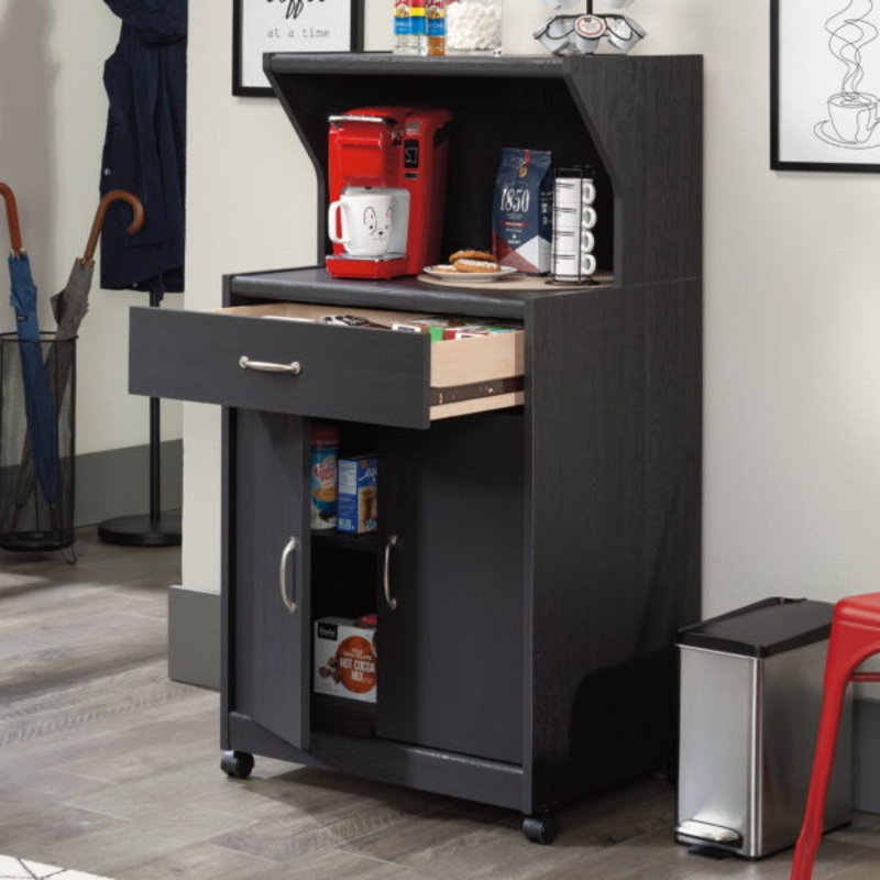 Sauder Kitchen Cart for Microwave, Raven Oak Finish | Bigbigmart.com