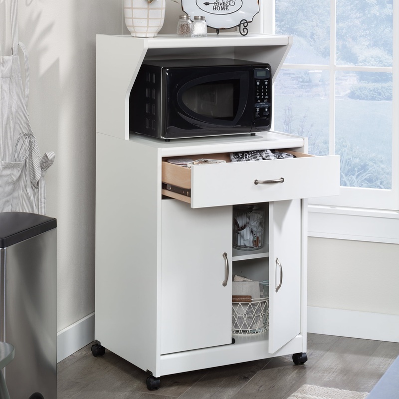 Sauder Kitchen Cart for Microwave, Soft White Finish | Bigbigmart.com