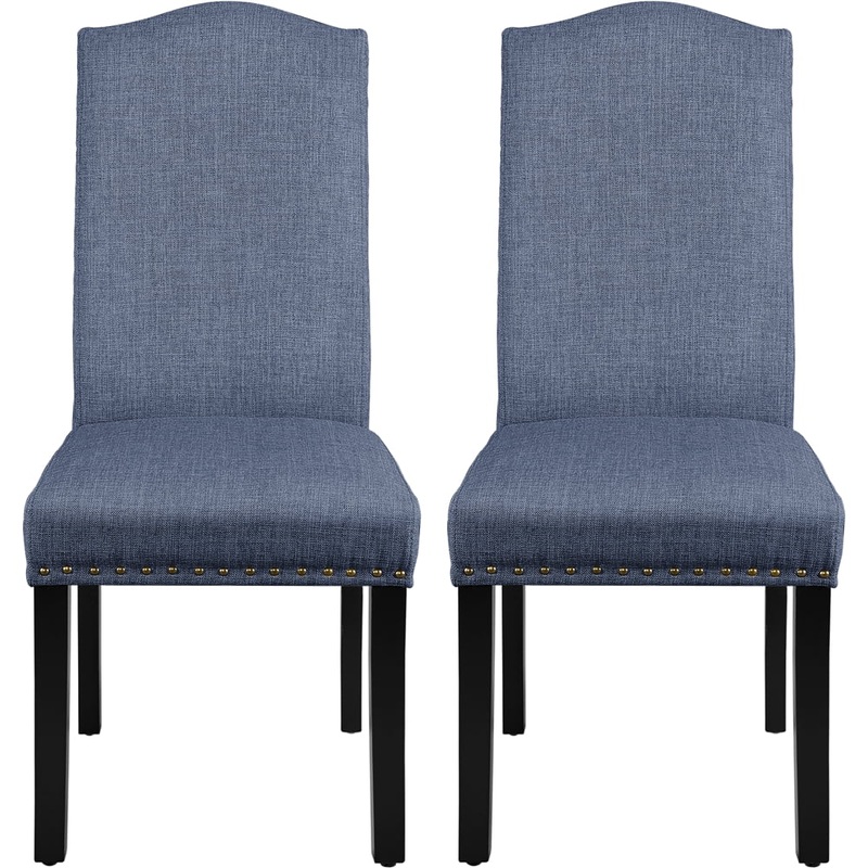 SMILE MART Fabric Upholstered Dining Chair HighBack, Set of 2, Blue | Bigbigmart.com