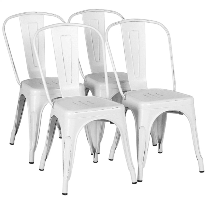 SMILE MART Industrial Modern Metal Dining Chairs, Set of 4, White | Bigbigmart.com