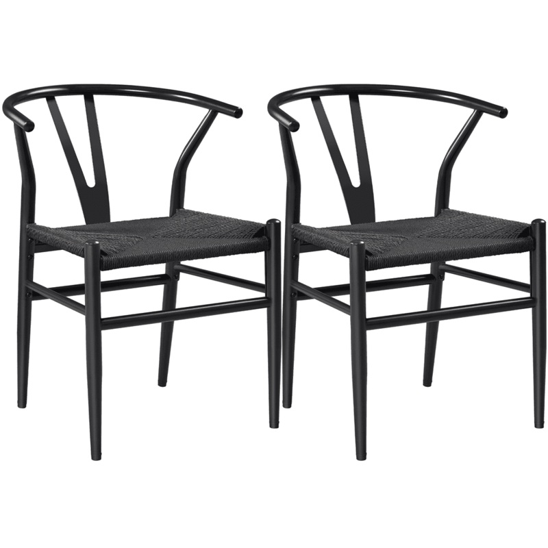 SMILE MART Mid-Century Metal Weave Dining Chair with Y-Shaped Backrest, 2PCS, Full Black | Bigbigmart.com